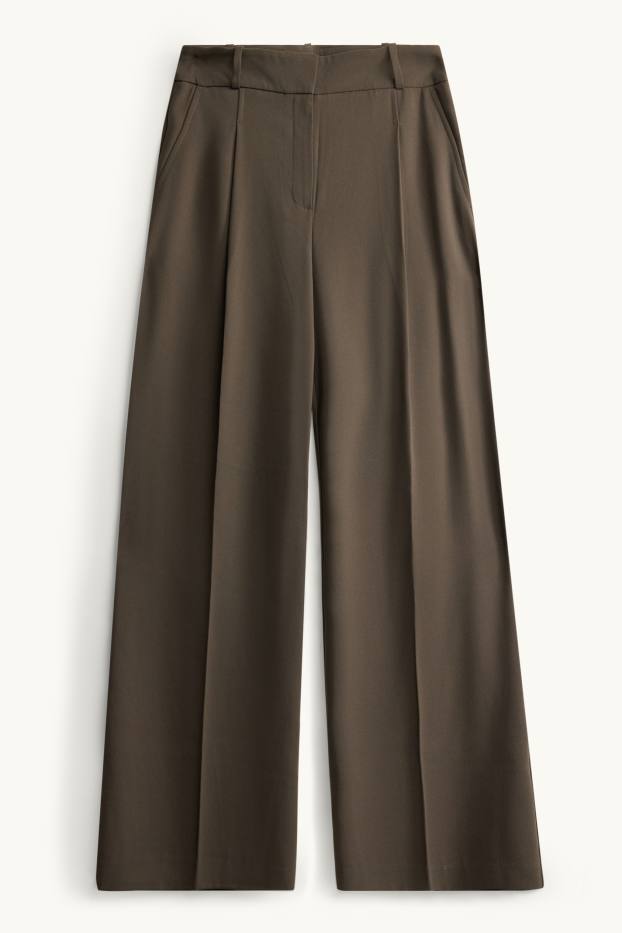 Women - Business trousers - high waist - wide leg - light brown