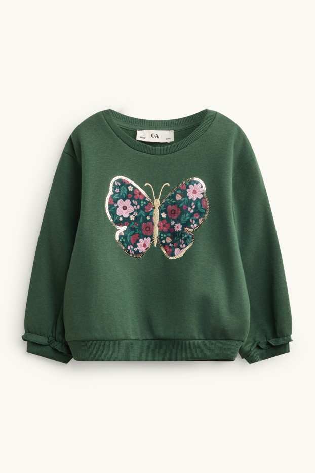 Nena - Papallona i flors - dessuadora - efecte brillant - verd fosc