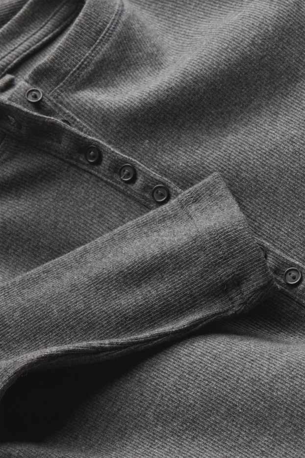 Women - Henley T-shirt - slim fit - ribbed - dark gray melange