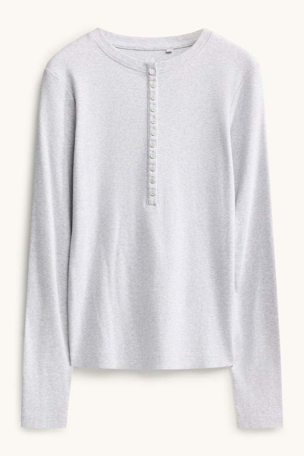 Damen - Henley-Shirt - Slim Fit - gerippt - hellgrau