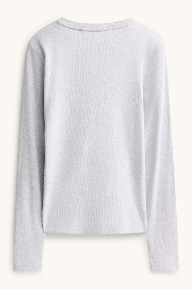 Damen - Henley-Shirt - Slim Fit - gerippt - hellgrau