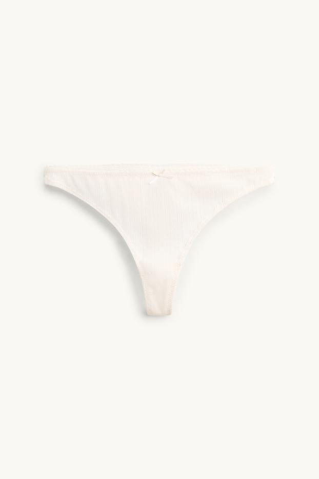 Femei - Tanga cu model pointelle - alb-crem