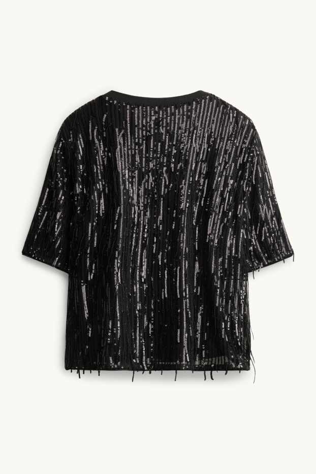 Damen - Chiffon-Pailletten-Bluse - schwarz / silber