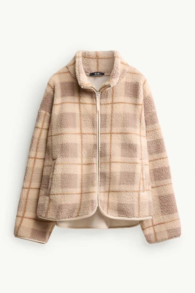 Femei - Jachetă de fleece - în carouri - bej / maro