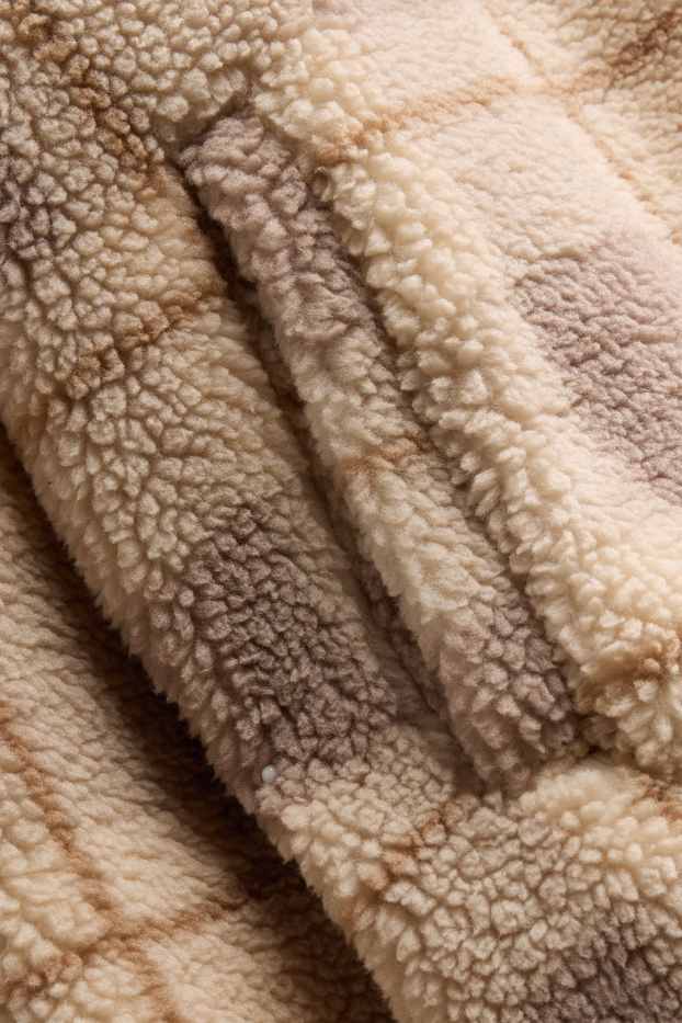 Femei - Jachetă de fleece - în carouri - bej / maro