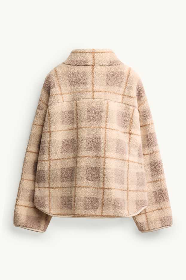 Femei - Jachetă de fleece - în carouri - bej / maro
