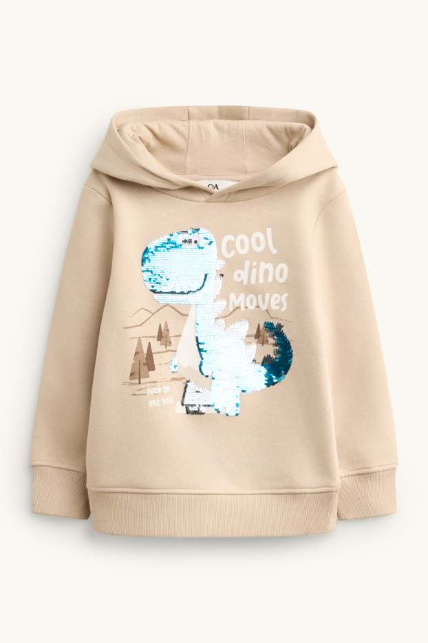 Kinder Jungen - Dino - Hoodie - Glanz-Effekt - beige