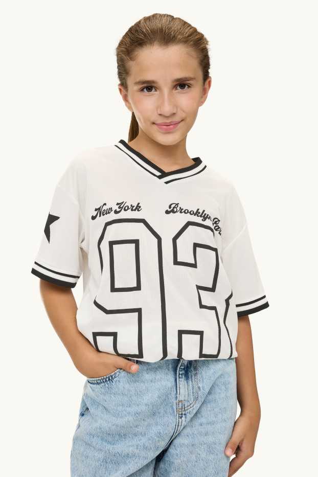 Kinder Mädchen - New York - Kurzarmshirt - Oversized - weiss / schwarz