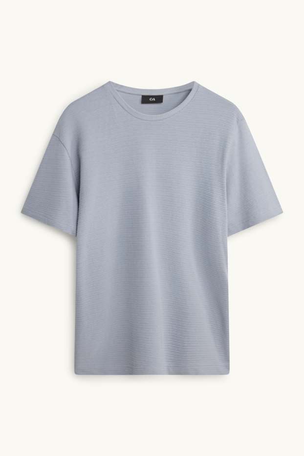 Men - Knitted T-shirt - regular fit - textured - light blue