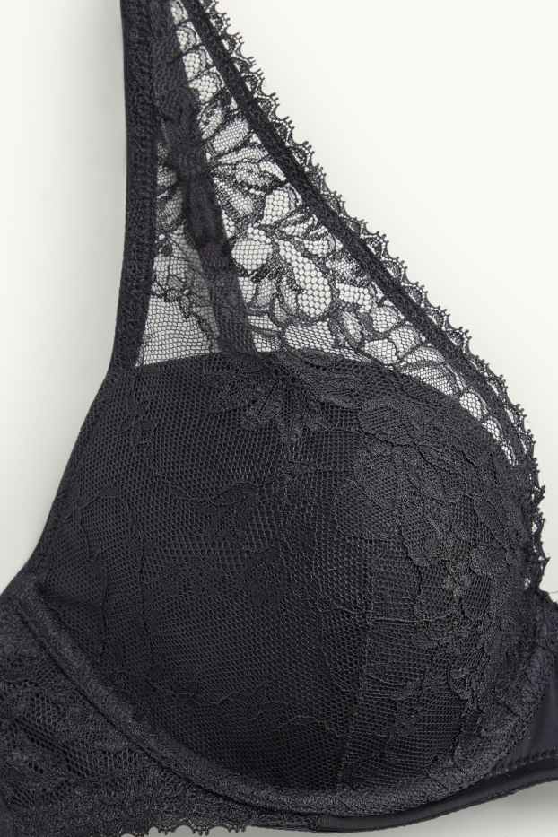Femei - Sutien cu armătură - PLUNGE - vătuit - negru