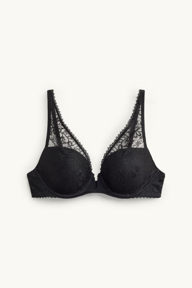Femei - Sutien cu armătură - PLUNGE - vătuit - negru