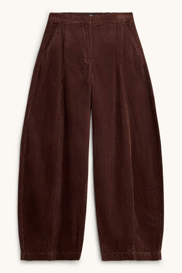 Women - Corduroy trousers - mid-rise waist - barrel leg - dark brown