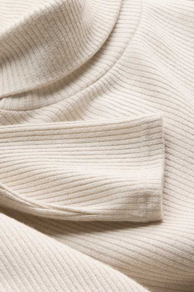 Femmes - Haut à col roulé - finition côtelée - beige clair