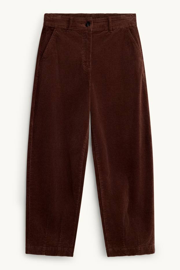 Femmes - Pantalon en velours côtelé - high waist - barrel leg - LYCRA ® - marron foncé