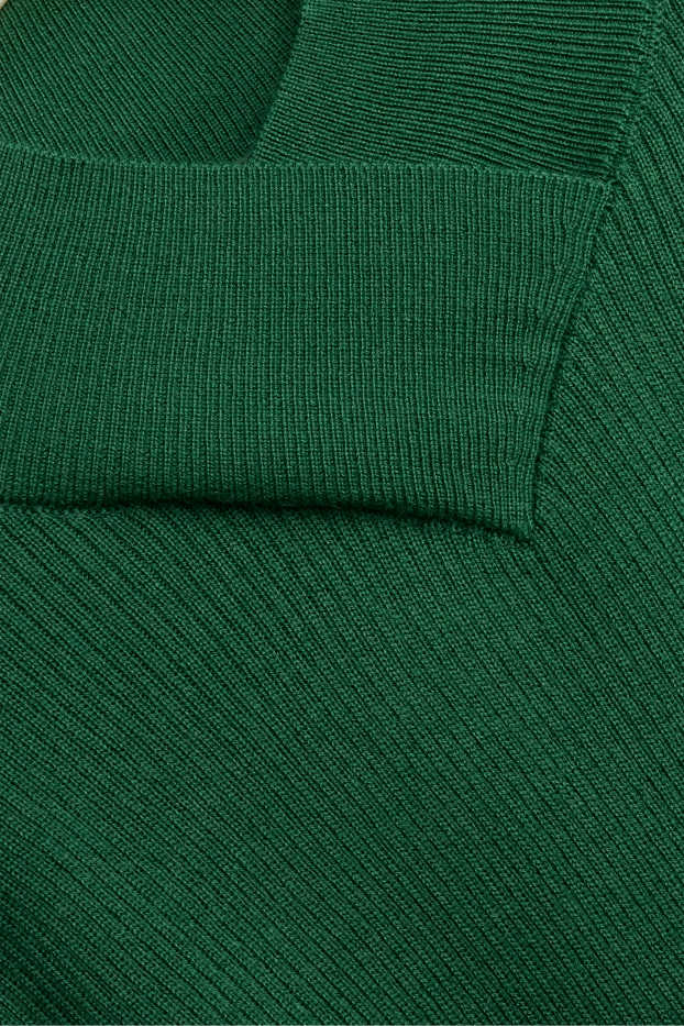 Damen - Pullover mit V-Ausschnitt - gerippt - Woll-Mix - dunkelgrün