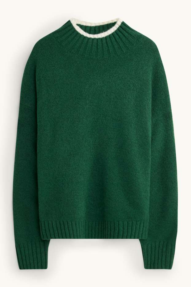 Damen - Pullover - dunkelgrün / weiß