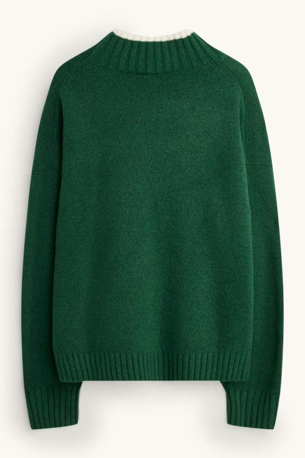 Damen - Pullover - dunkelgrün / weiß