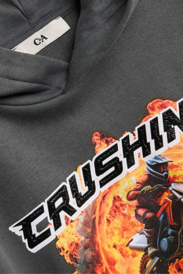 Children Boys - Biker and fire - hoodie - dark gray