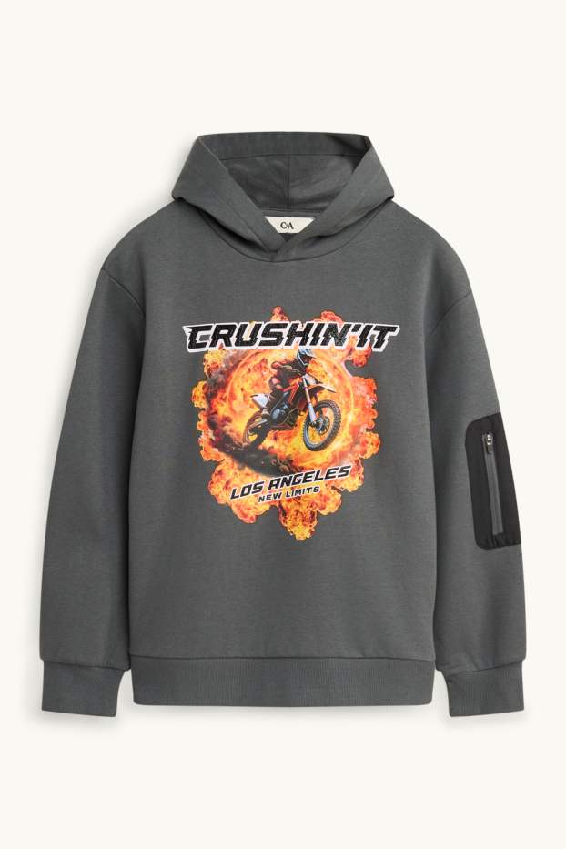 Children Boys - Biker and fire - hoodie - dark gray