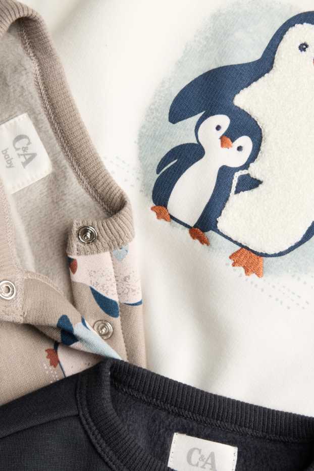 Bebeluși - băieți - Multipack 3 buc. - pinguin - bluză de molton bebeluși - căptușită cu pluș - alb / negru