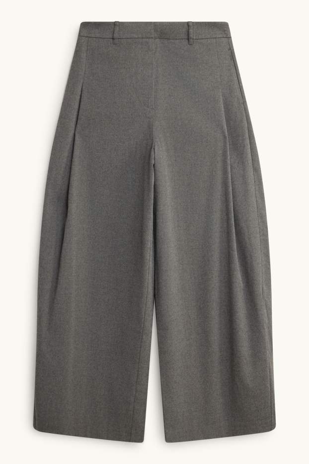Dámské - Plátěné kalhoty - high waist - barrel leg - šedá-žíhaná