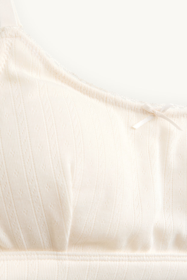 Damen - Pointelle-Bustier - wattiert - cremeweiss