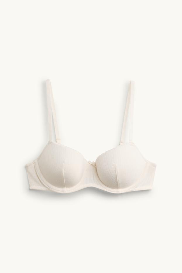 Femmes - Soutien-gorge en pointelle avec armatures - DEMI - ampliforme - blanc crème