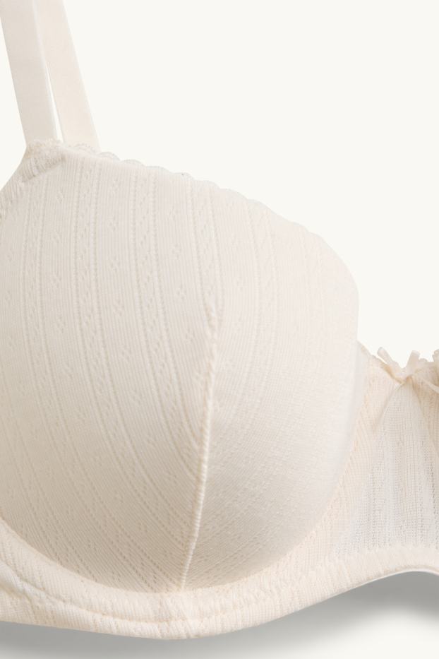 Femmes - Soutien-gorge en pointelle avec armatures - DEMI - ampliforme - blanc crème
