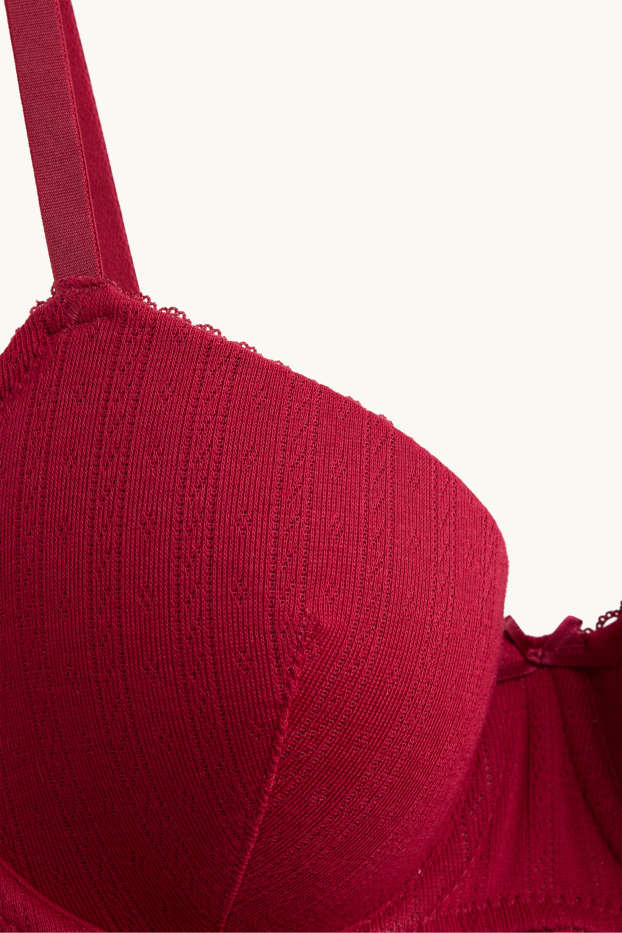 Femmes - Soutien-gorge en pointelle avec armatures - DEMI - ampliforme - rouge