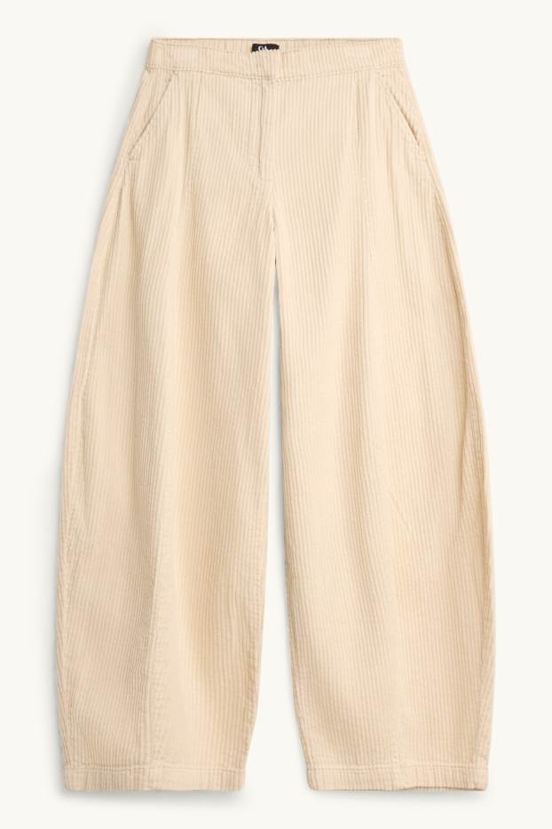 Women - Corduroy trousers - mid-rise waist - barrel leg - light beige