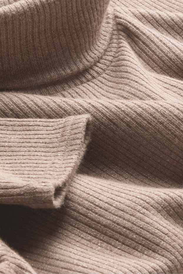 Women - Turtleneck top - ribbed - light brown