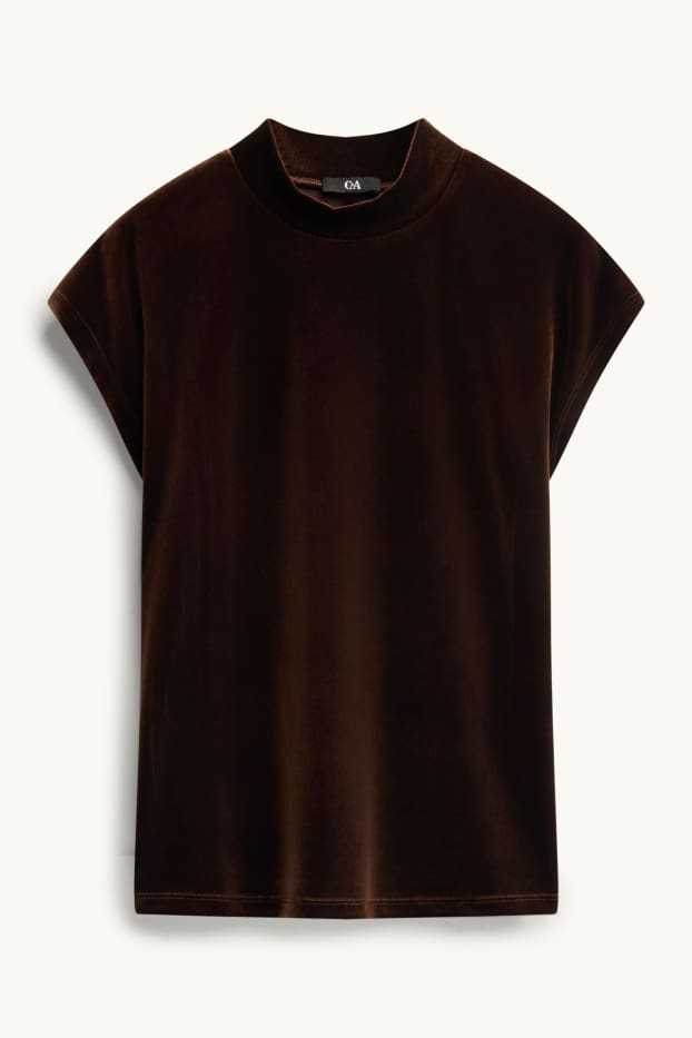 Femei - Tricou din catifea - relaxed fit - maro închis