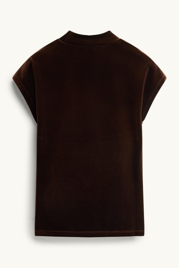 Femei - Tricou din catifea - relaxed fit - maro închis