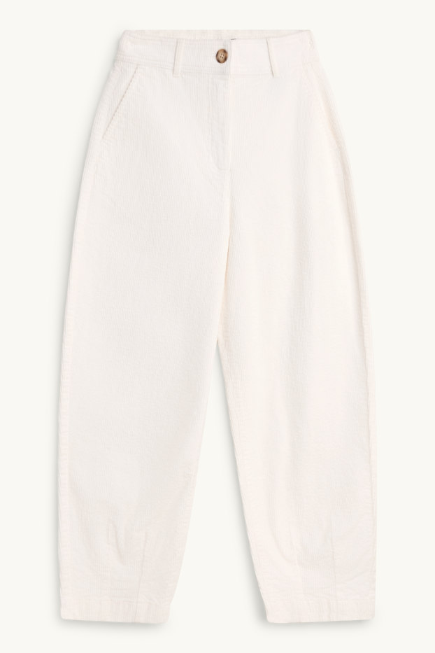 Dámské - Manšestrové kalhoty - high waist - barrel leg - LYCRA ® - krémově bílá