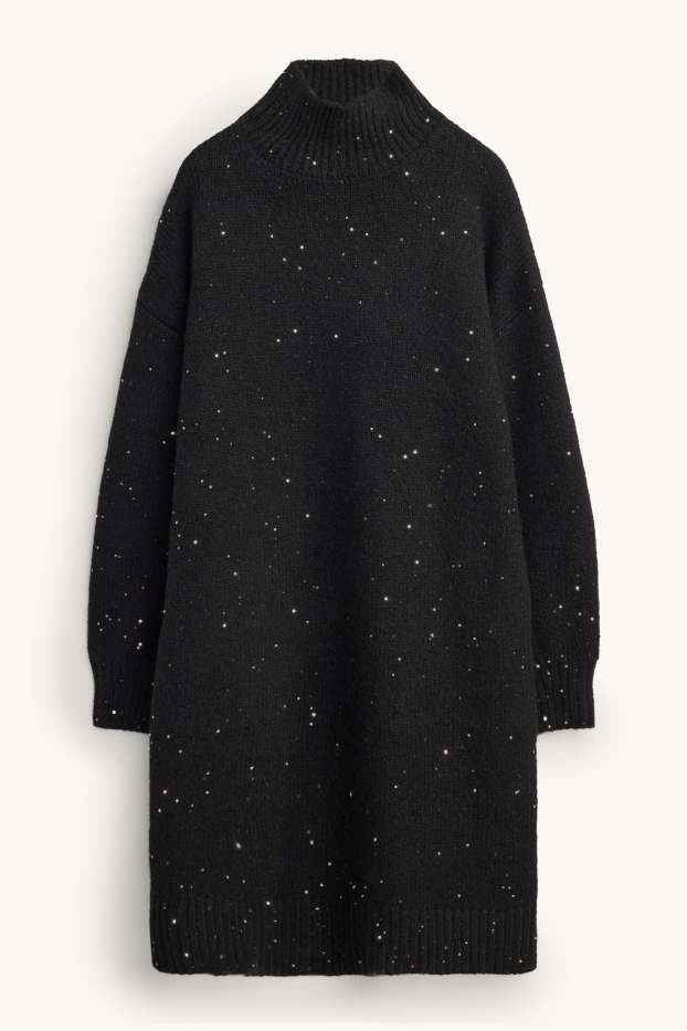 Dona - Vestit de punt - efecte brillant - negre