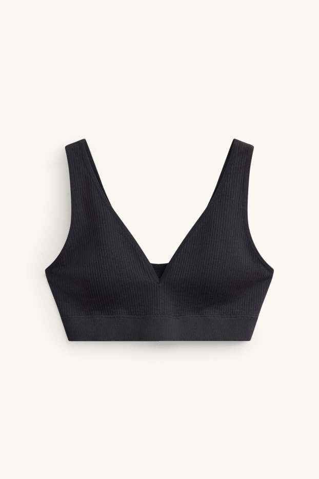 Femmes - Brassière - ampliforme - finition côtelée - seamless - noir