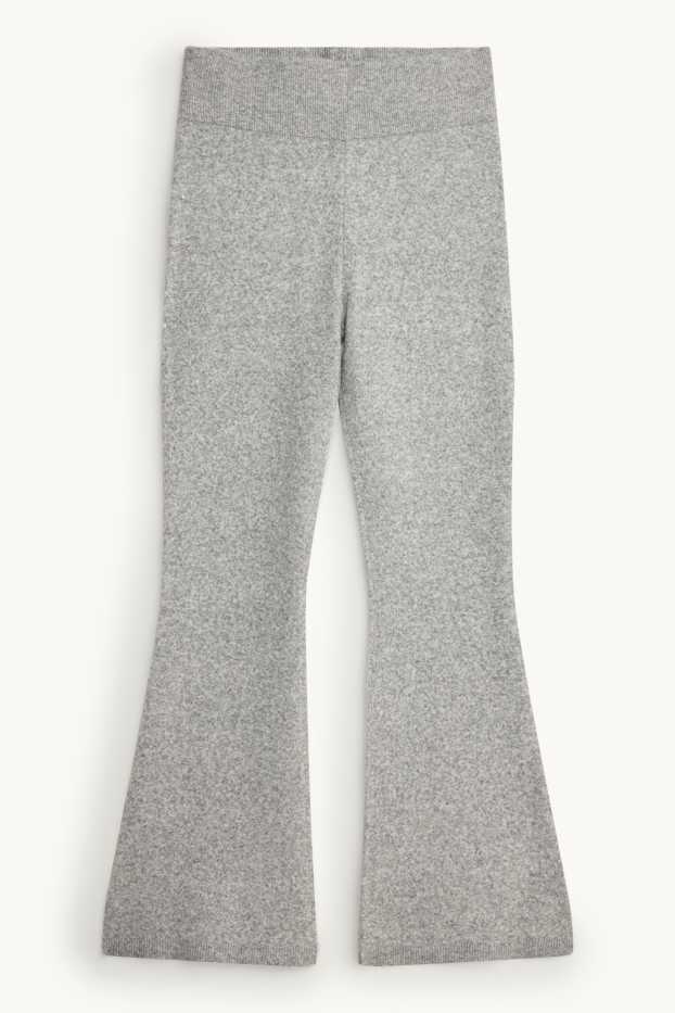 Women - Knitted joggers - light gray-melange
