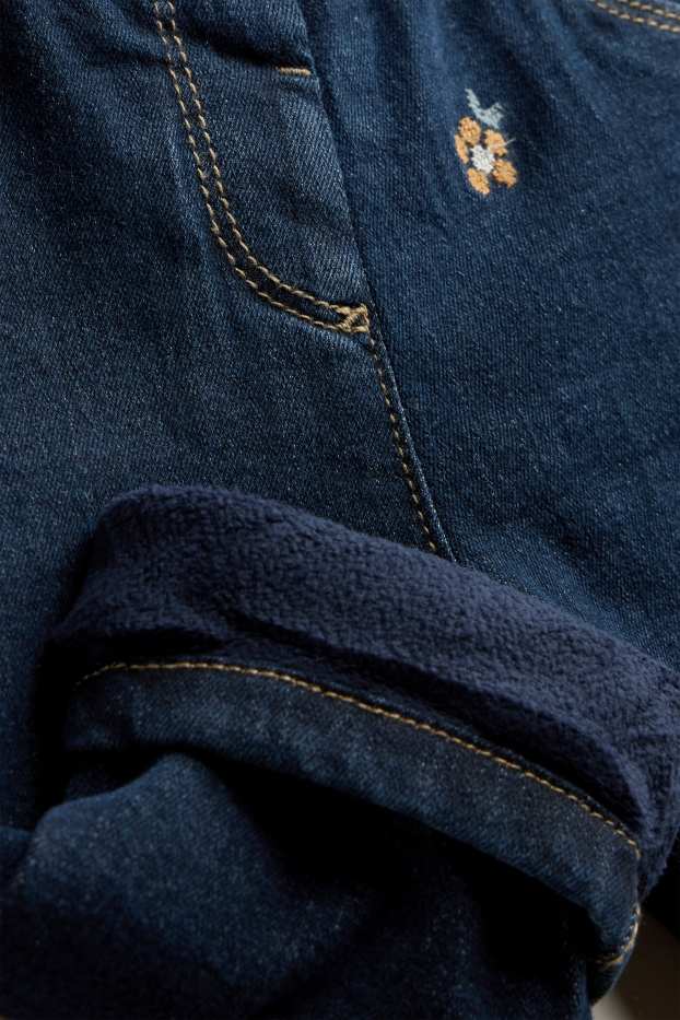 Baby Mädchen - Blümchen - Baby-Jeans - Thermojeans - dunkeljeansblau
