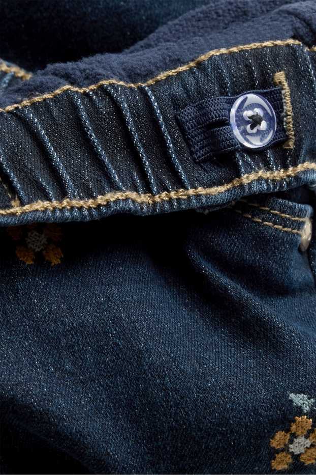 Baby Mädchen - Blümchen - Baby-Jeans - Thermojeans - dunkeljeansblau
