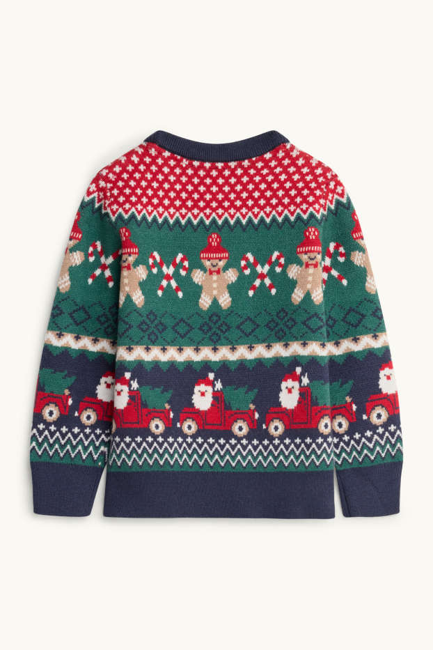 Kinderen: jongens - Zuurstok en peperkoekmannetje - kersttrui - donkergroen / donkerblauw