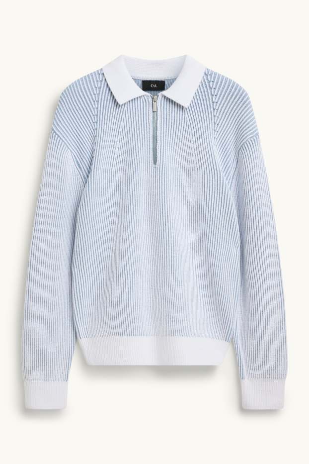 Heren - Trui - geribd - blauw / wit