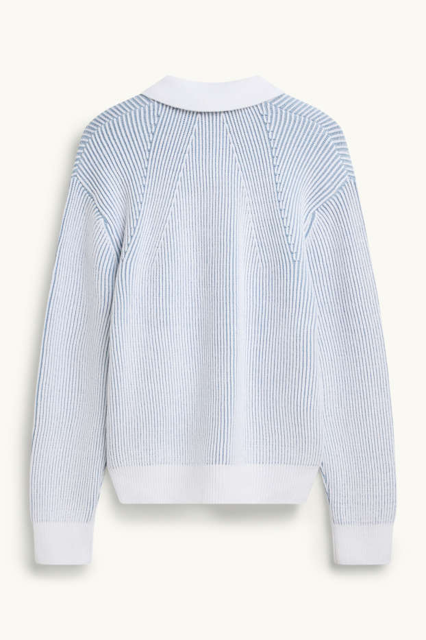 Heren - Trui - geribd - blauw / wit
