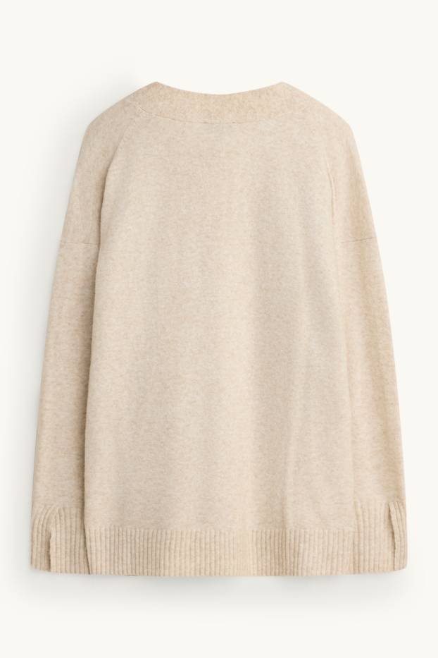 Femmes - Pull avec encolure en V - beige chiné