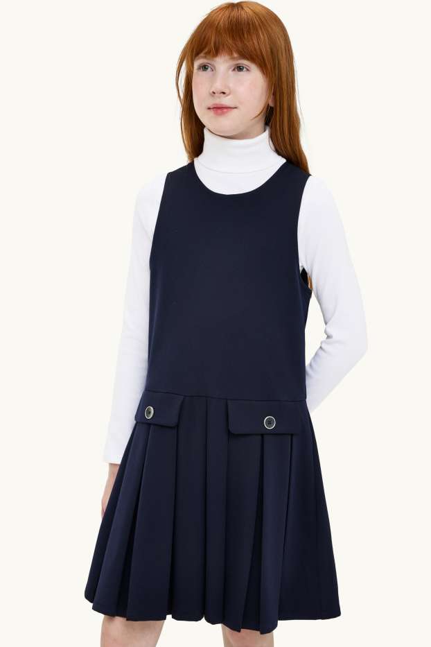 Enfants filles - Ensemble - robe et haut à manches longues - 2 pièces - blanc / bleu