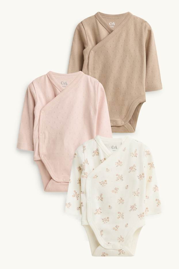 Baby Mädchen - Multipack 3er - Blümchen - Baby-Wickelbody - cremefarben