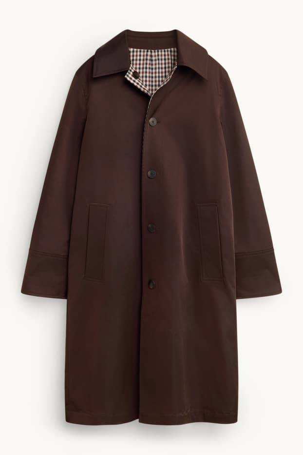 Femmes - Manteau réversible - à carreaux - marron / rouge foncé