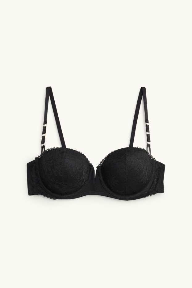 Femei - Sutien cu armătură - BALCONETTE - vătuit - negru