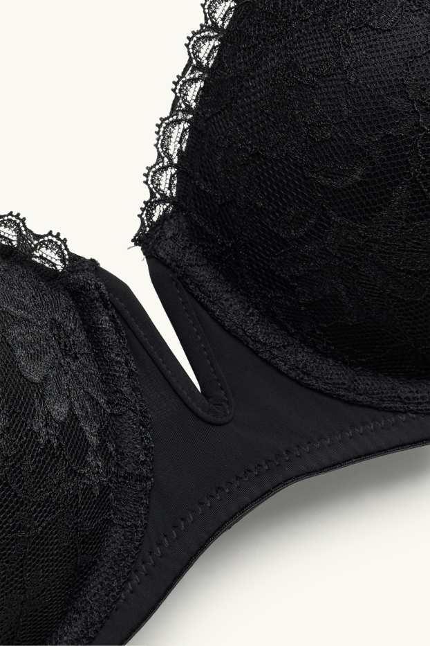 Femei - Sutien cu armătură - BALCONETTE - vătuit - negru
