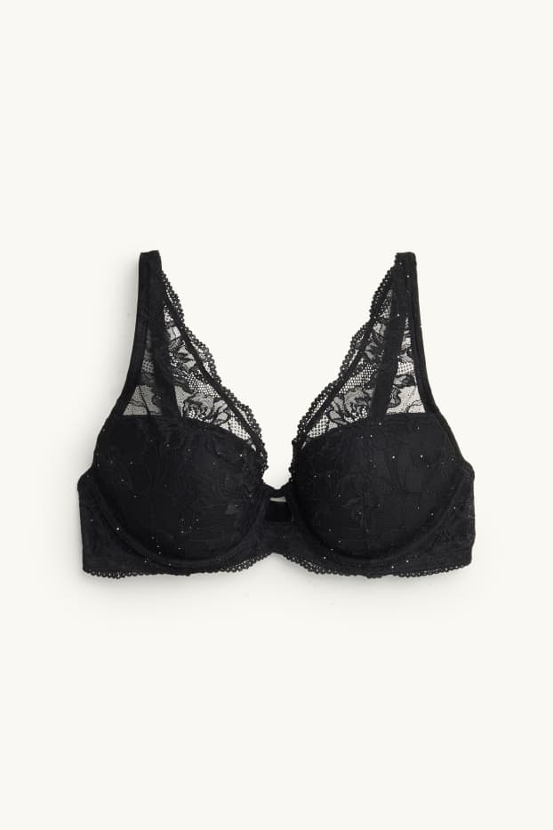 Dona - Sostenidors amb cèrcol - PLUNGE - enconxats - efecte brillant - negre