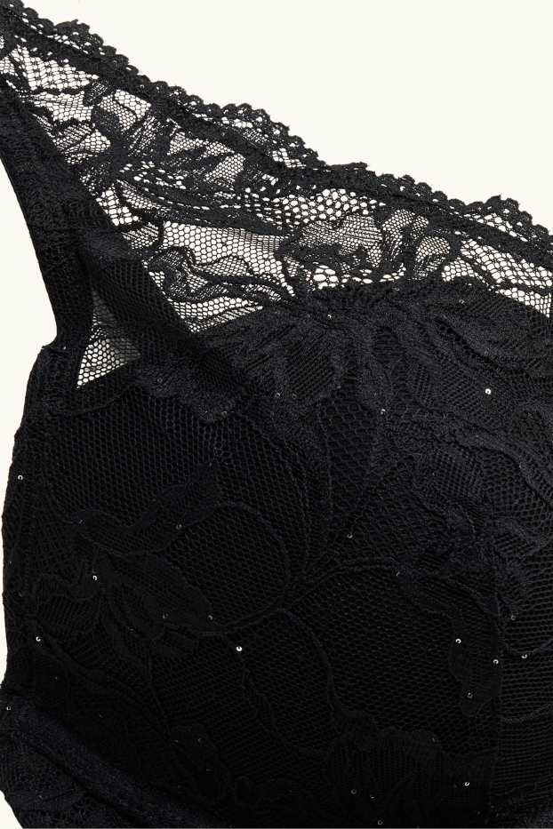 Dona - Sostenidors amb cèrcol - PLUNGE - enconxats - efecte brillant - negre